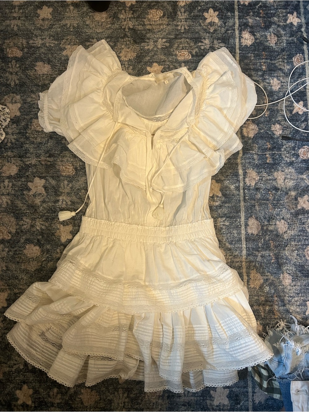 LoveShackFancy Cream Ruffle Tiered Girls Dress